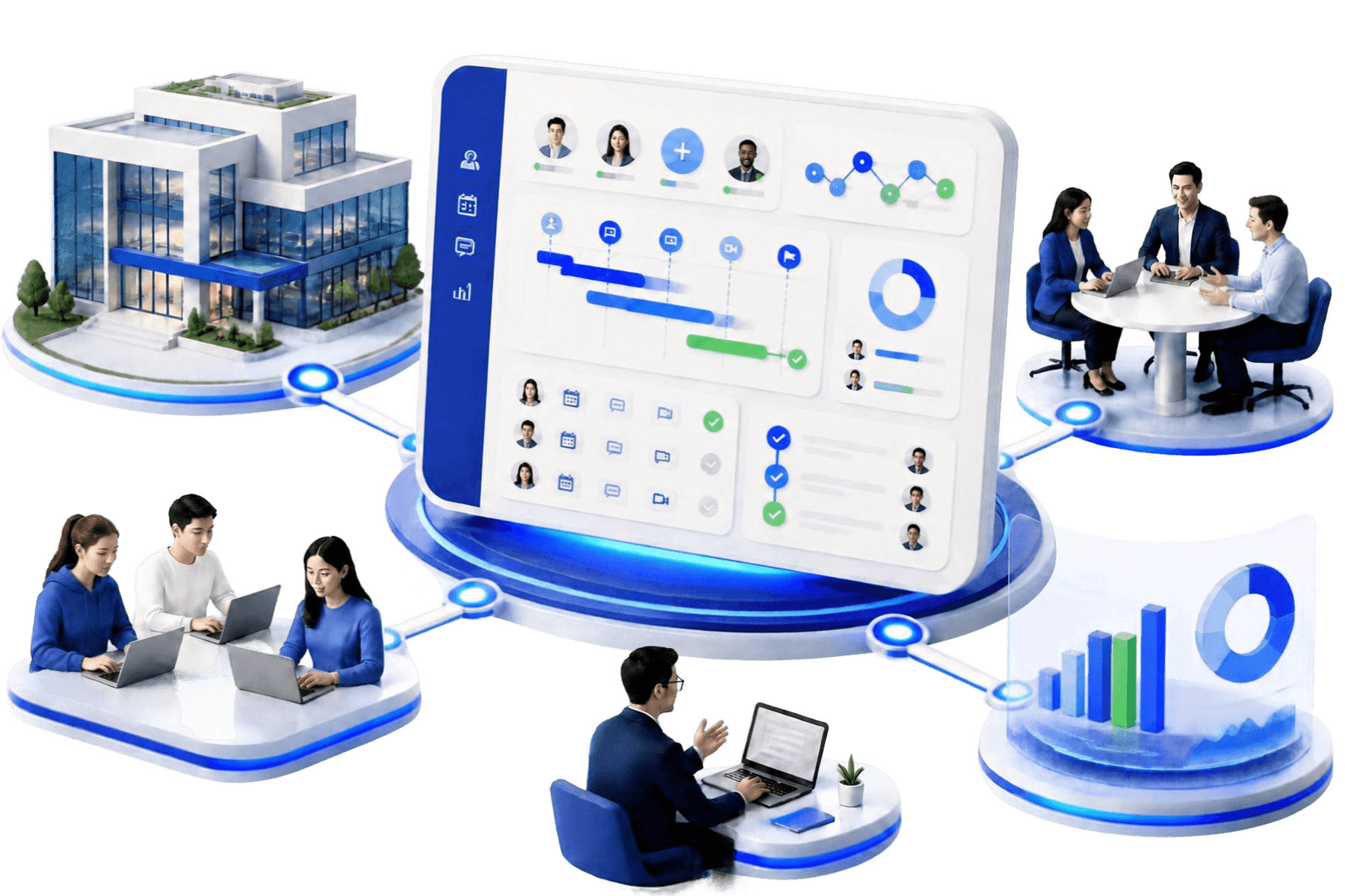 Organization program hub connecting ventures or participants, experts, delivery, and Program Intelligence